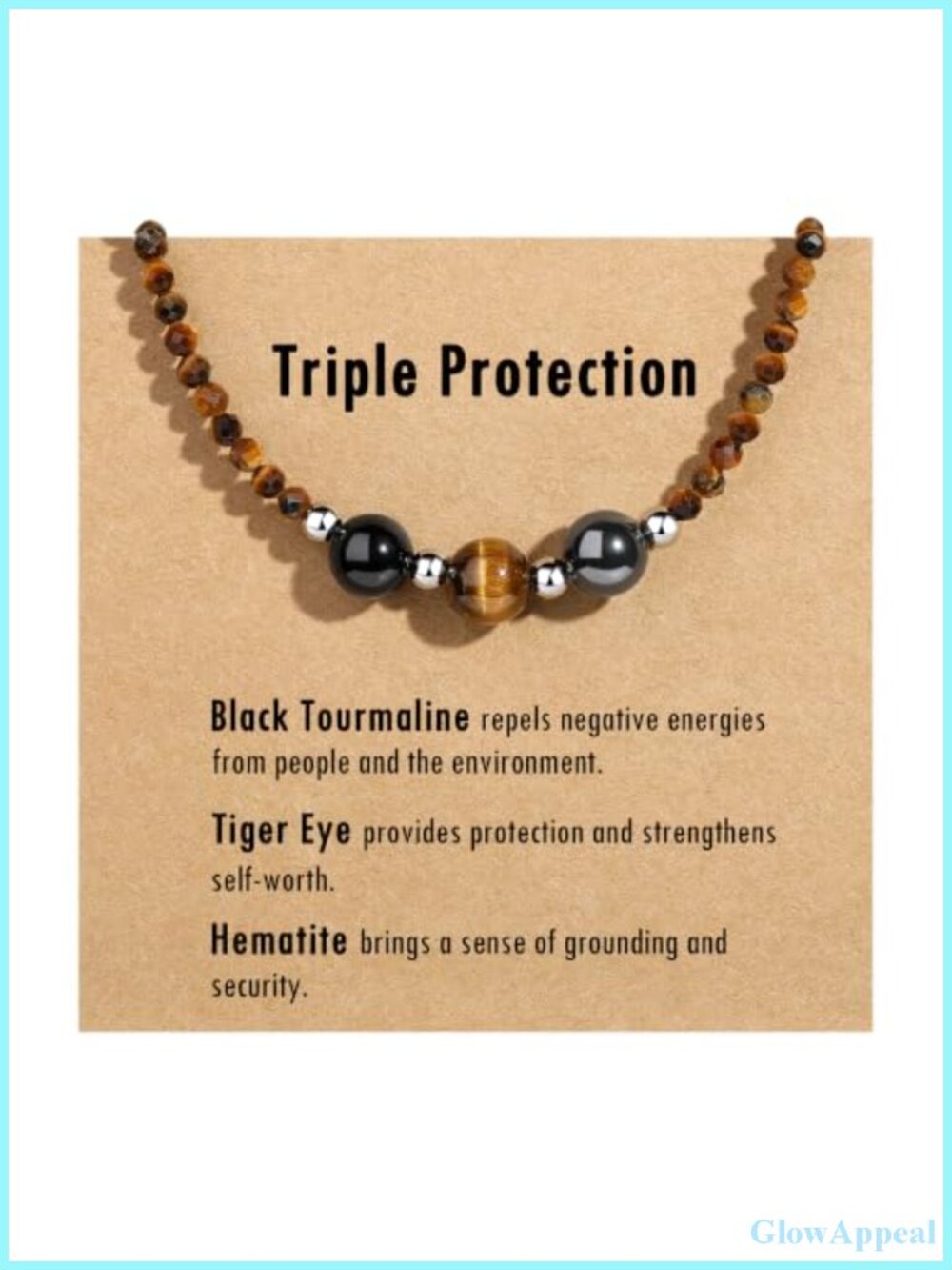 Healing Crystal Necklace Tiger's Eye Black Tourmaline Choker 16 Inch